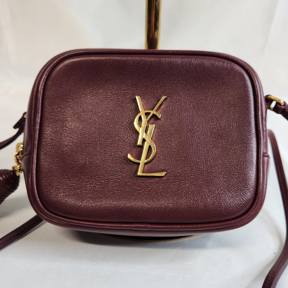 Authentic Saint Laurent maroon Super Mini Camera Bag and Tassel